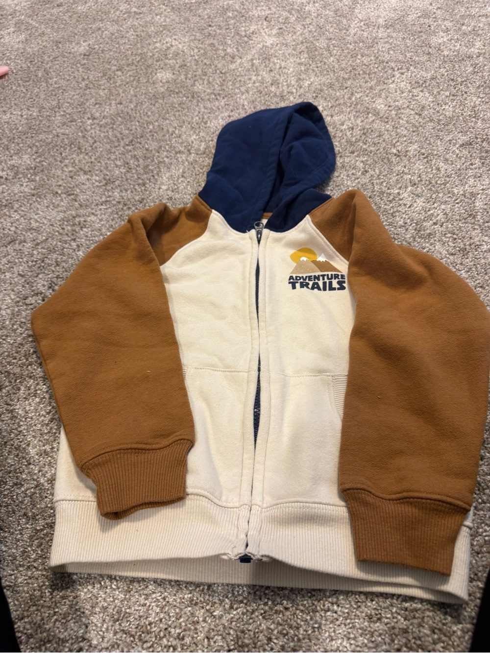 wonder nation Colorblock Zip Hoodie - Cream, Brown & Blue